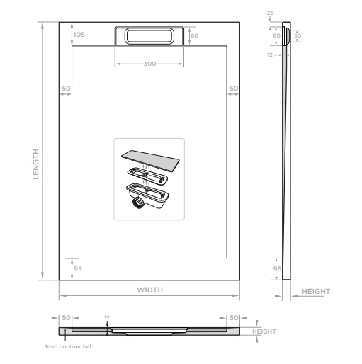 Giorgio Lux Graphite Slate Effect Shower Tray - 1800 X 800 - Concealed Waste 6 Giorgio Lux Graphite Slate Effect Shower Tray - 1800 X 800 - Concealed Waste - Image 4