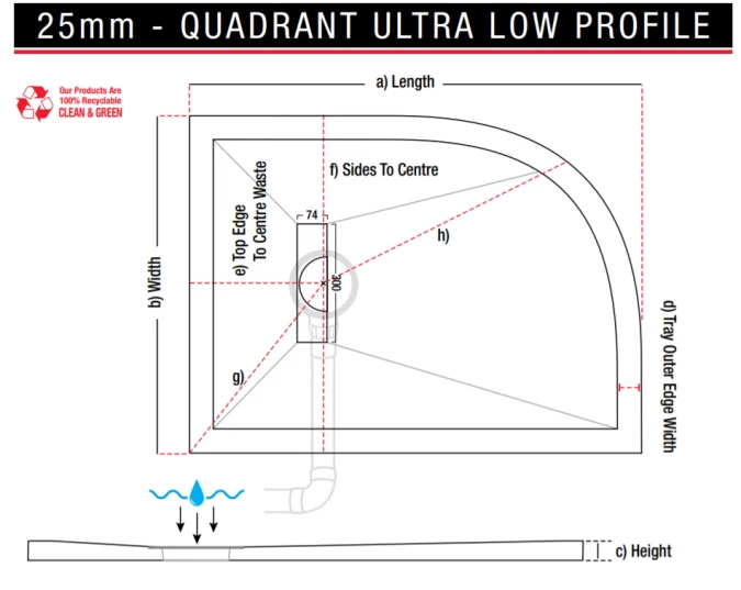 TrayMate TM25 Linear Quadrant Shower Tray - 1000 X 1000mm 4 TrayMate TM25 Linear Quadrant Shower Tray - 1000 X 1000mm - Image 2
