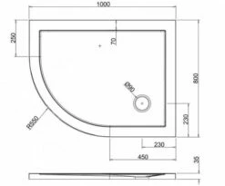 Zamori Offset Quadrant - 1000 X 800 - Left Hand Shower Tray - Z1199 -Villeroy & Boch Sales Shop zamori 1000 800 shower tray tech drawing 1 1
