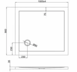 Zamori Anti-Slip Rectangular Shower Tray - 1000 X 900 - Corner Waste - Z1168A -Villeroy & Boch Sales Shop zamori 1000 900 anti slip shower tray tech drawing