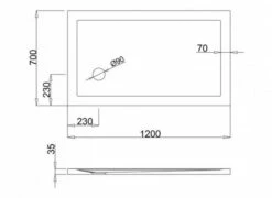 Zamori Anti-Slip Rectangular Shower Tray - 1200 X 700 - Corner Waste - Z1173A -Villeroy & Boch Sales Shop zamori 1200 700 anti slip shower tray tech drawing