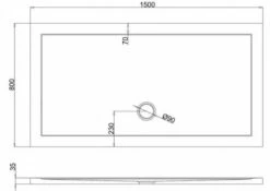 Zamori Anti-Slip Rectangular Shower Tray - 1500 X 800 - Central Waste - Z1181A -Villeroy & Boch Sales Shop zamori 1500 800 anti slip shower tray tech drawing