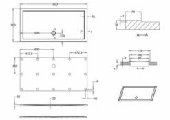 Zamori Anti-Slip Rectangular Shower Tray - 1800 X 900 - Central Waste - Z1245A -Villeroy & Boch Sales Shop zamori 1800 900 anti slip shower tray tech drawing